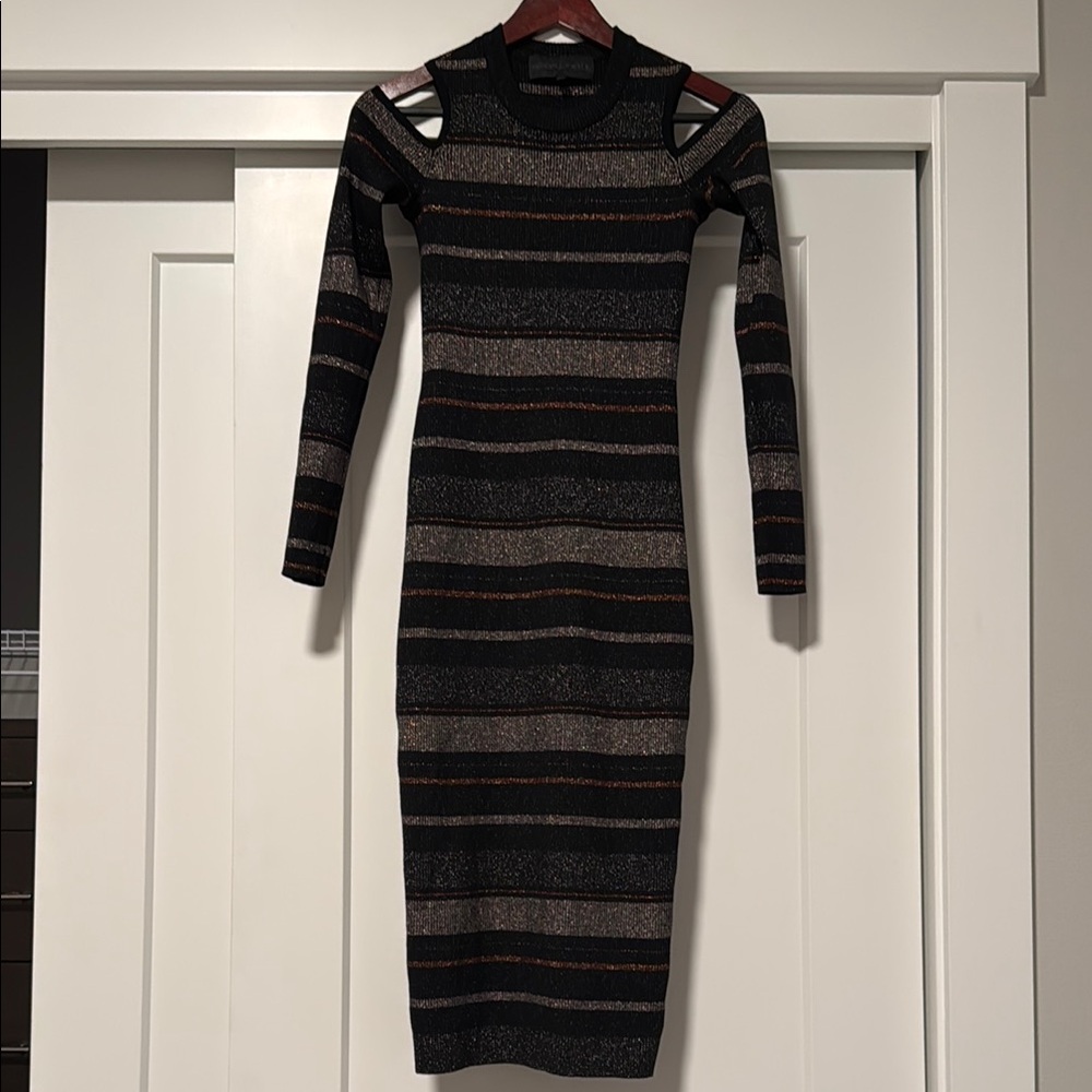 Kendall & Kylie Gray and Black Long Sleeve Cold Shoulder Dress